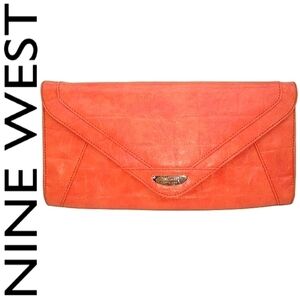 Nine West Leather Croco Embossed Clutch Coral Orange